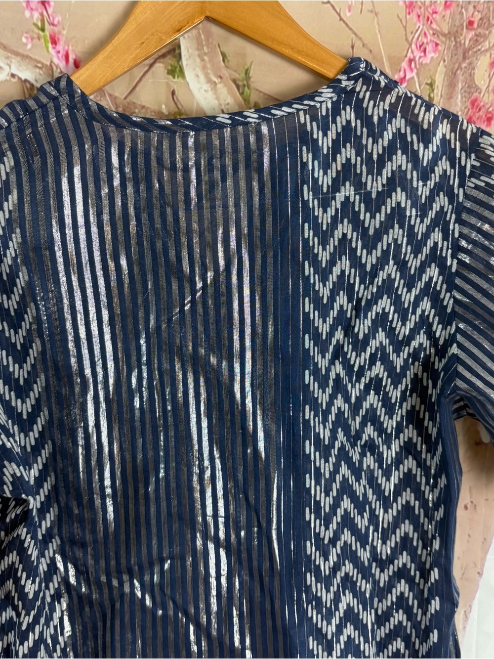 NEW Soft Surrounding Brillar Navy Patterned Foil Tiered Maxi Skirt and Top Set - Picture 7 of 13
